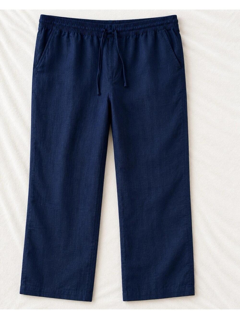 L.L.Bean Women’s 20W Navy 100% Linen Pull On Pants Elastic Waist Casual